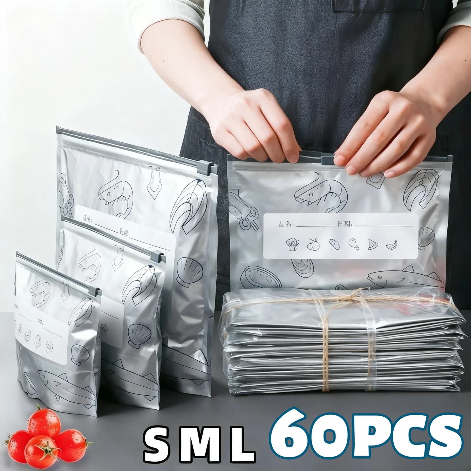 Фольгированные пакеты с замком для хранения продуктов, 10/60 шт.